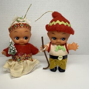 Vintage Set Of 2 Matching Boy & Girl Kewpie Vinyl Hanging Doll Ornaments